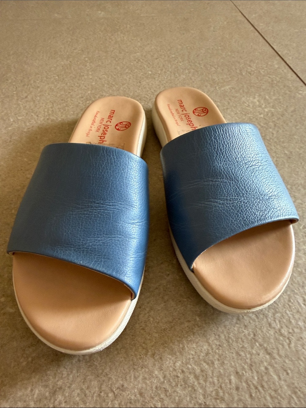 Elizabeth Slide Sandals in Blue Leather